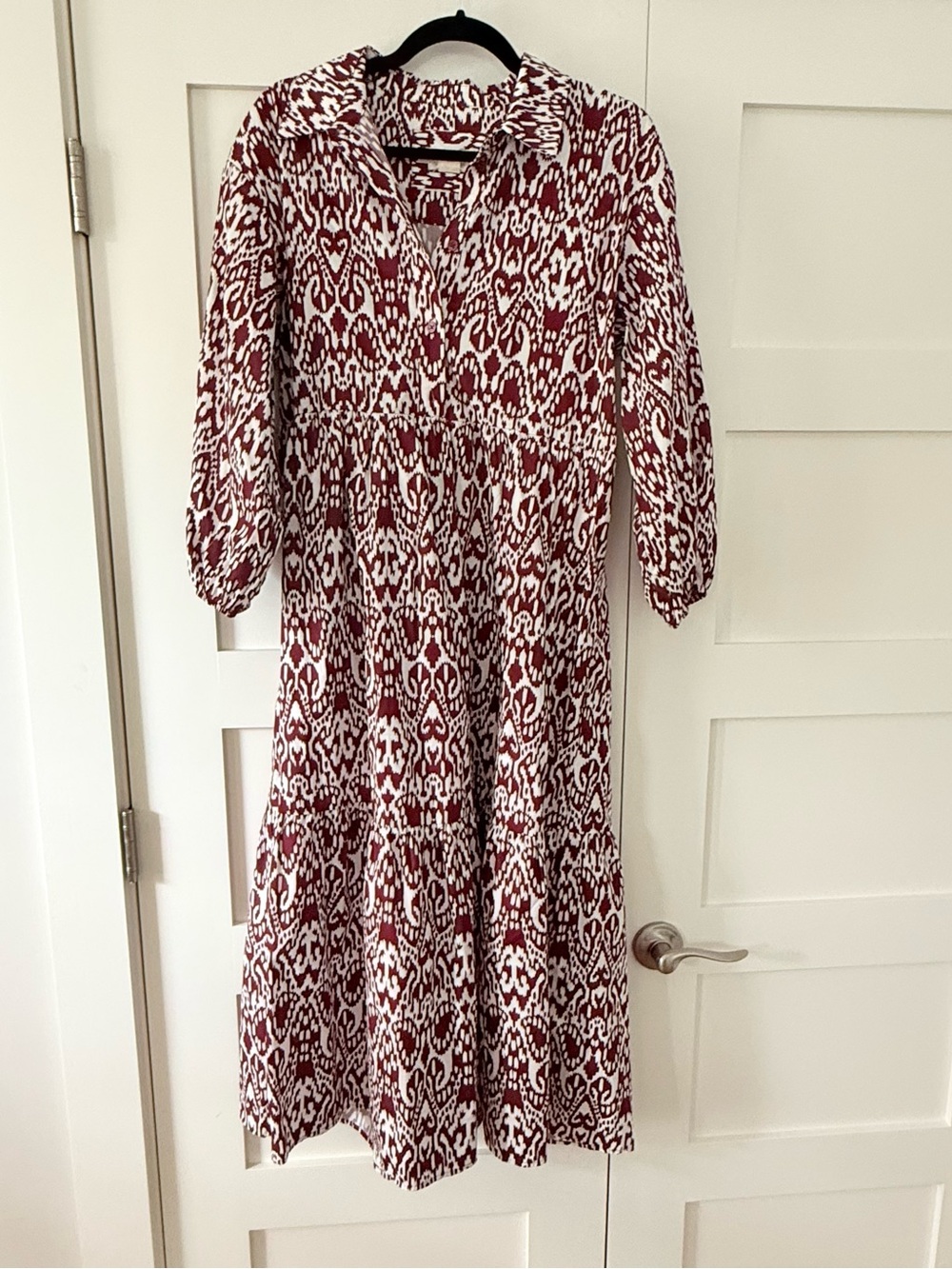 Anthropologie The Bettina Tiered Shirt Dress by Maeve Wine Ikat